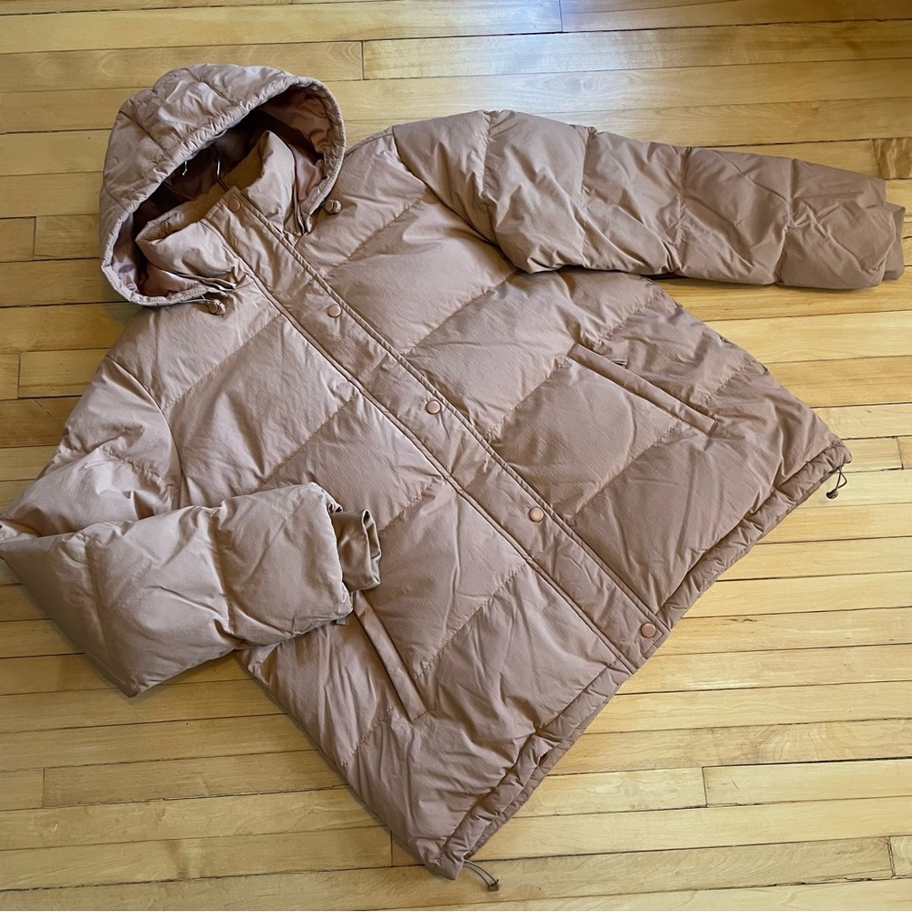 LANDS' END Max 600 Down Puffer Jacket Water Resistant Removable Hood Zip Pockets